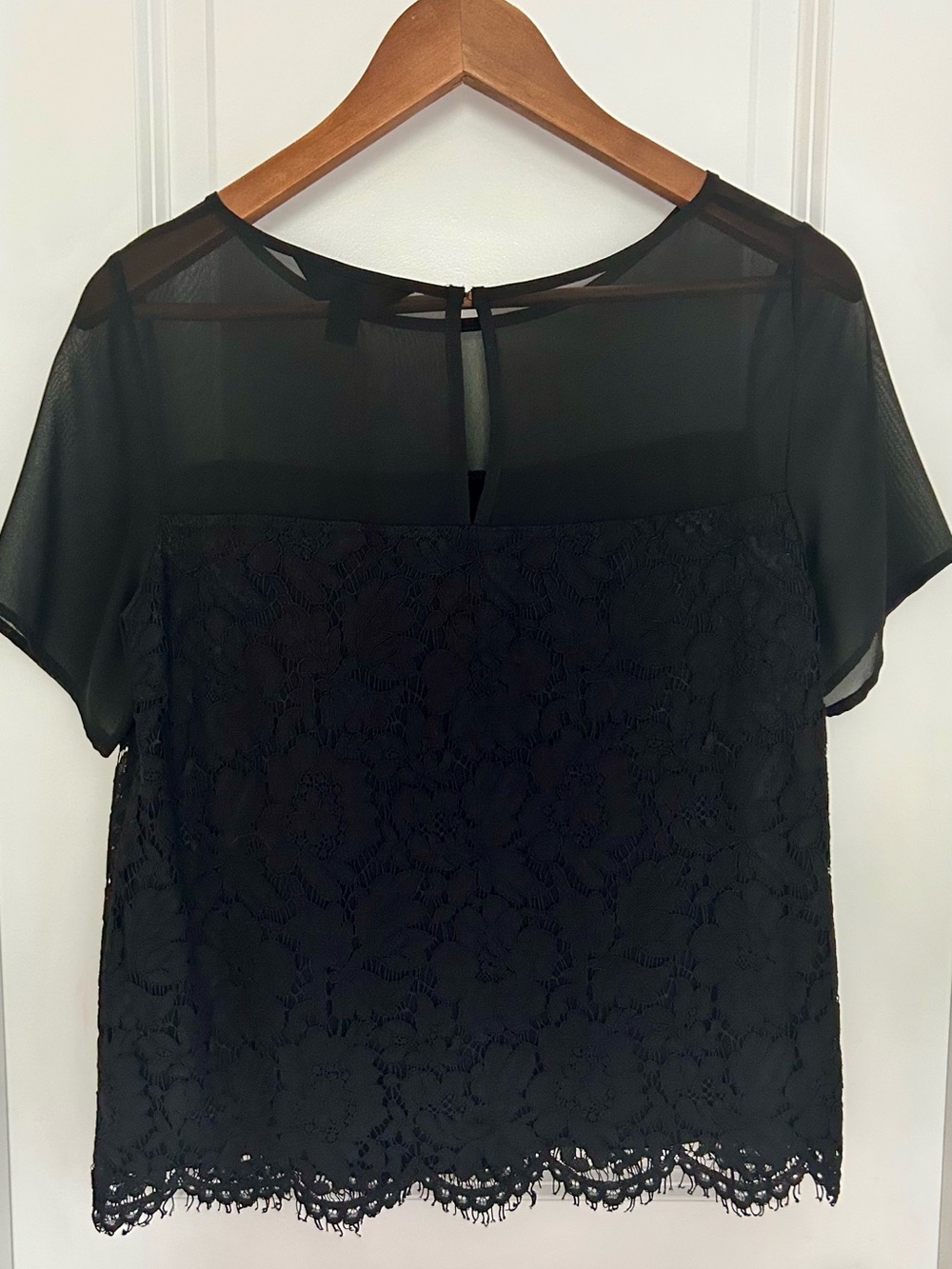 Banana Republic Black Lace & Sheer Short Sleeve Top